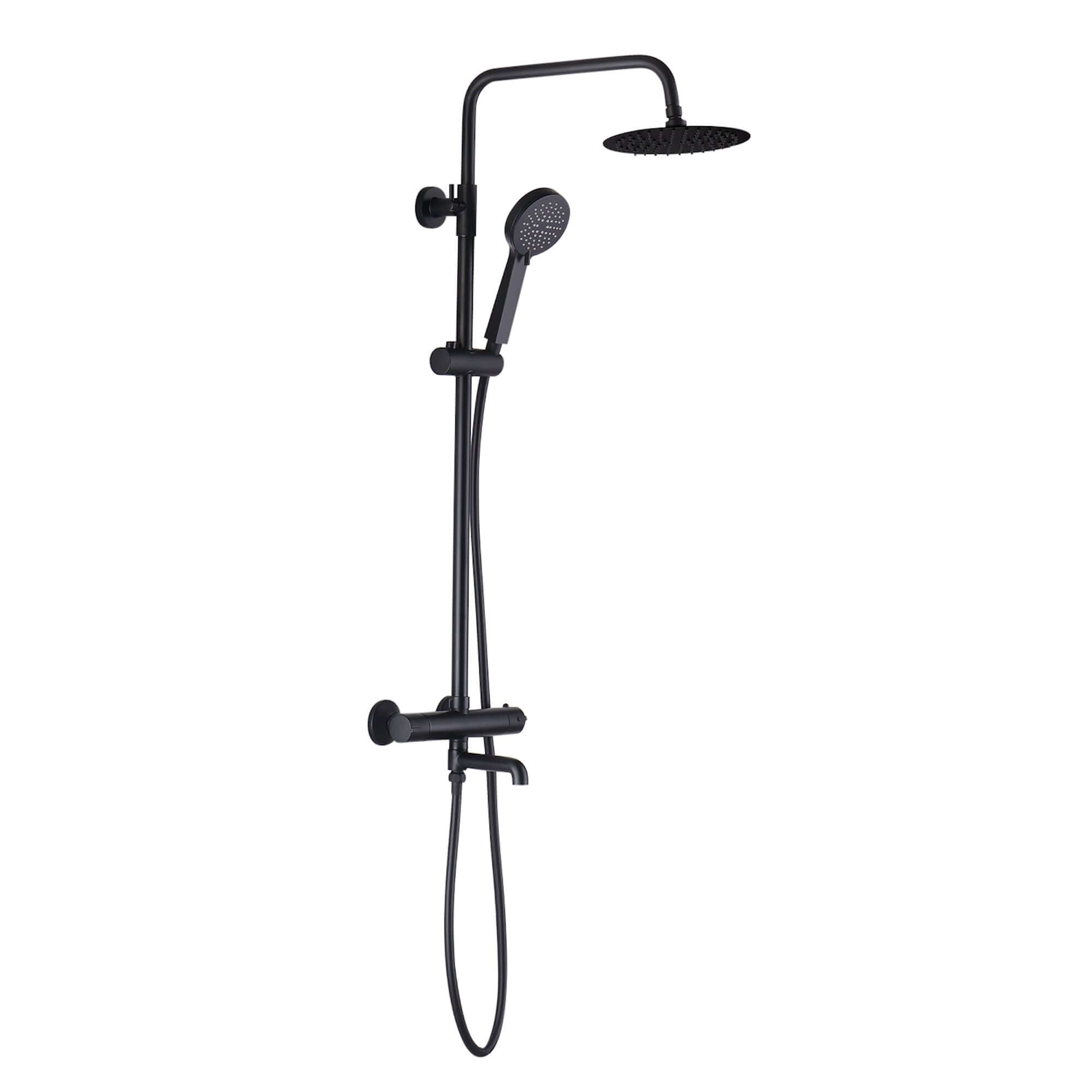 Buy Dune thermostatic shower set 3 outlet, incl. bar shower valve, 200mm overhead shower, handset & bath filler - matt black Online UK | HOUSE OF ENKI